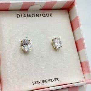 Diamonique Sterling Silver Goldclad Cubic Zirconia oval stud earrings